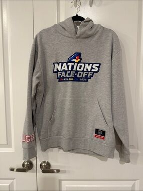 4 Nation Face Off Mitchell & Ness NHL Gray Hoodie with Patch